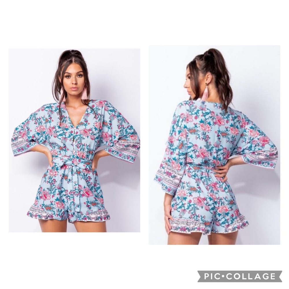 Floral Romper with Flared Sleeves - Picture 1 of 10